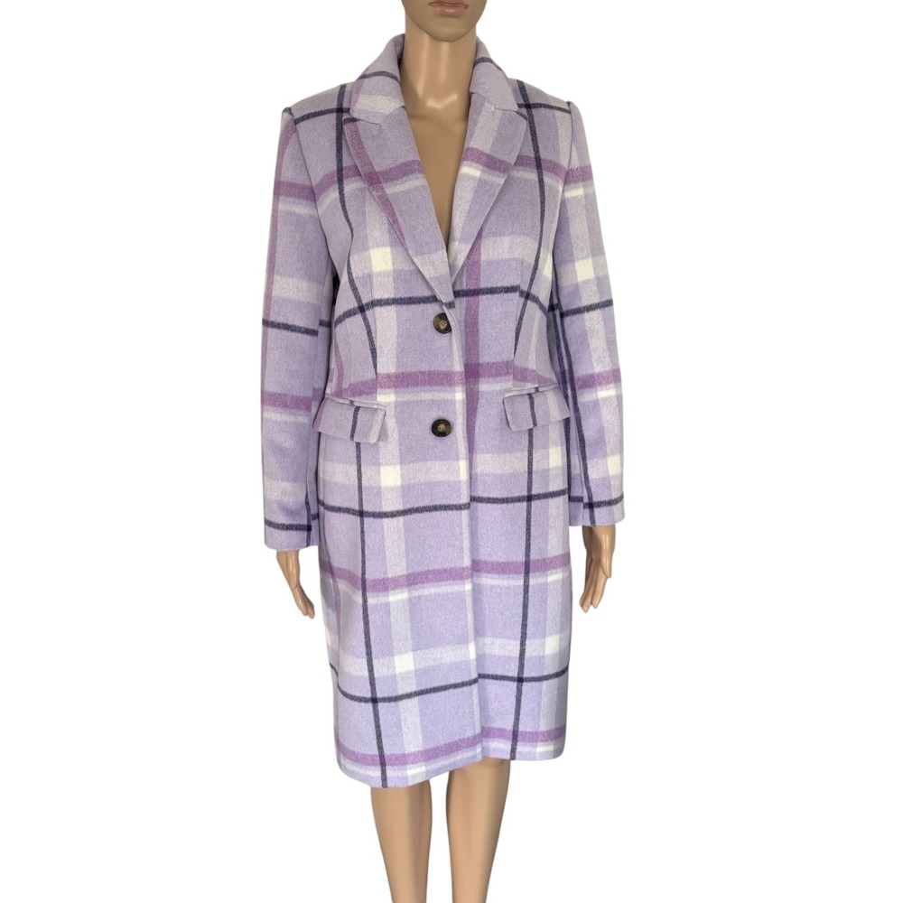 Ann Taylor Purple Plaid Wool Blend Coat Petite S Walker Jacket Academia Preppy